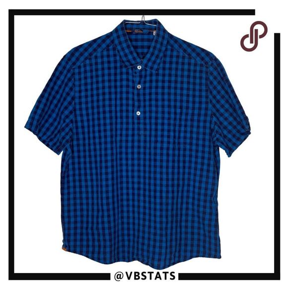 Boden Men's Check‎ Lined Blend Quarter Button Short Sleeve Shirt Blue Size XL - Picture 1 of 7